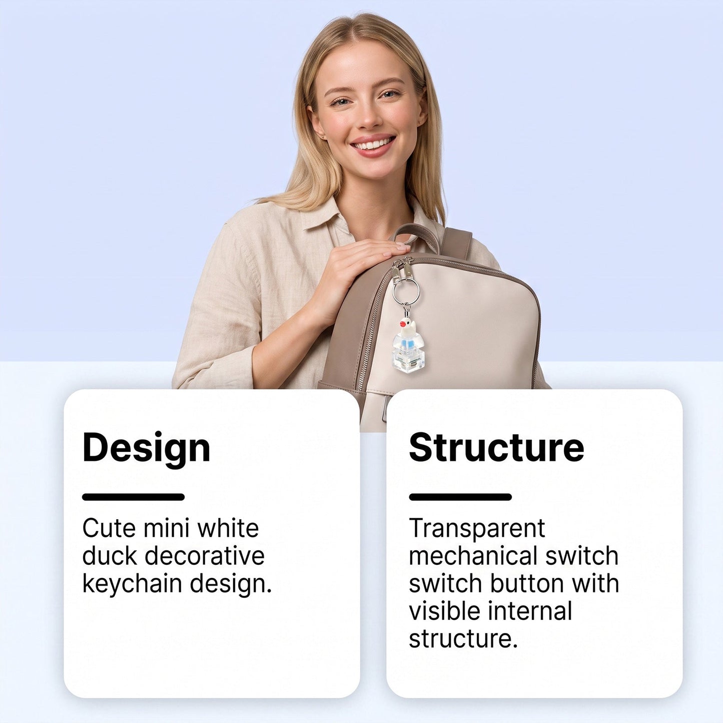 DOWMOO Glowing Button Squeeze Keychain - Glowing, Press And Flashing, Stress-Relief Pendant - Little Duck Keychain