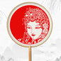 Chinese Paper-Cut Silk Round Hand Fan with Tassel