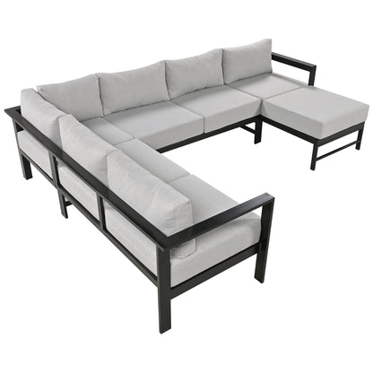 Outdoor Sectional Set Iron Gray U-Shape Seats 5 to 6 5.9 In Cushion