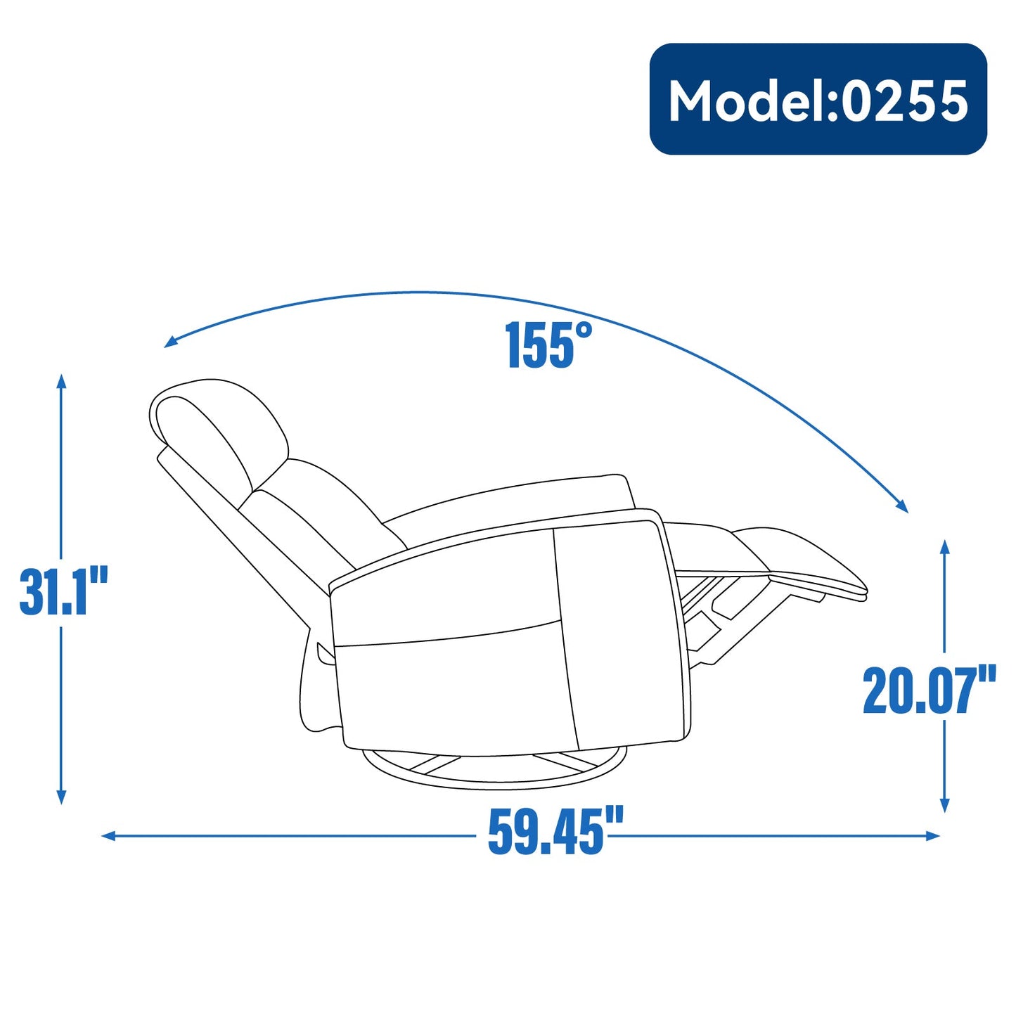 Recliner Chair Swivel Rocker Polyester Orange 360 Degree Heat Massage 155