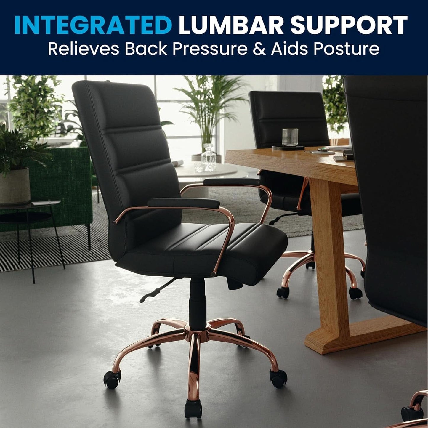 Whitney Mid Back LeatherSoft Desk Chair With Adjustable Height Black Rose Gold