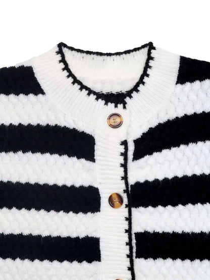 Striped Button-Up Long Sleeve Cardigan