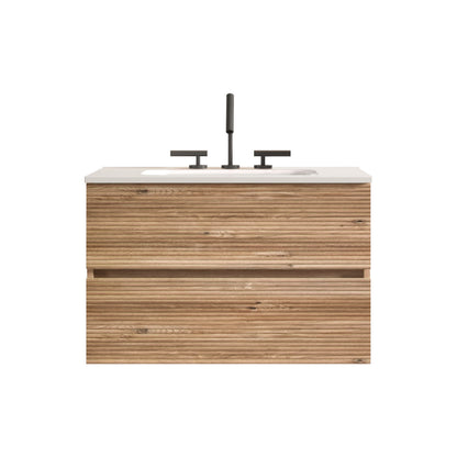 30' Wall Mounted Rough Oak&Rough Oak Bathroom Vanity with Integrated Ceramic ...