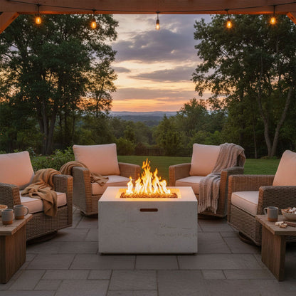 Propane Fire Pit Square MGO 40000 BTU 24" with Side Table Cover