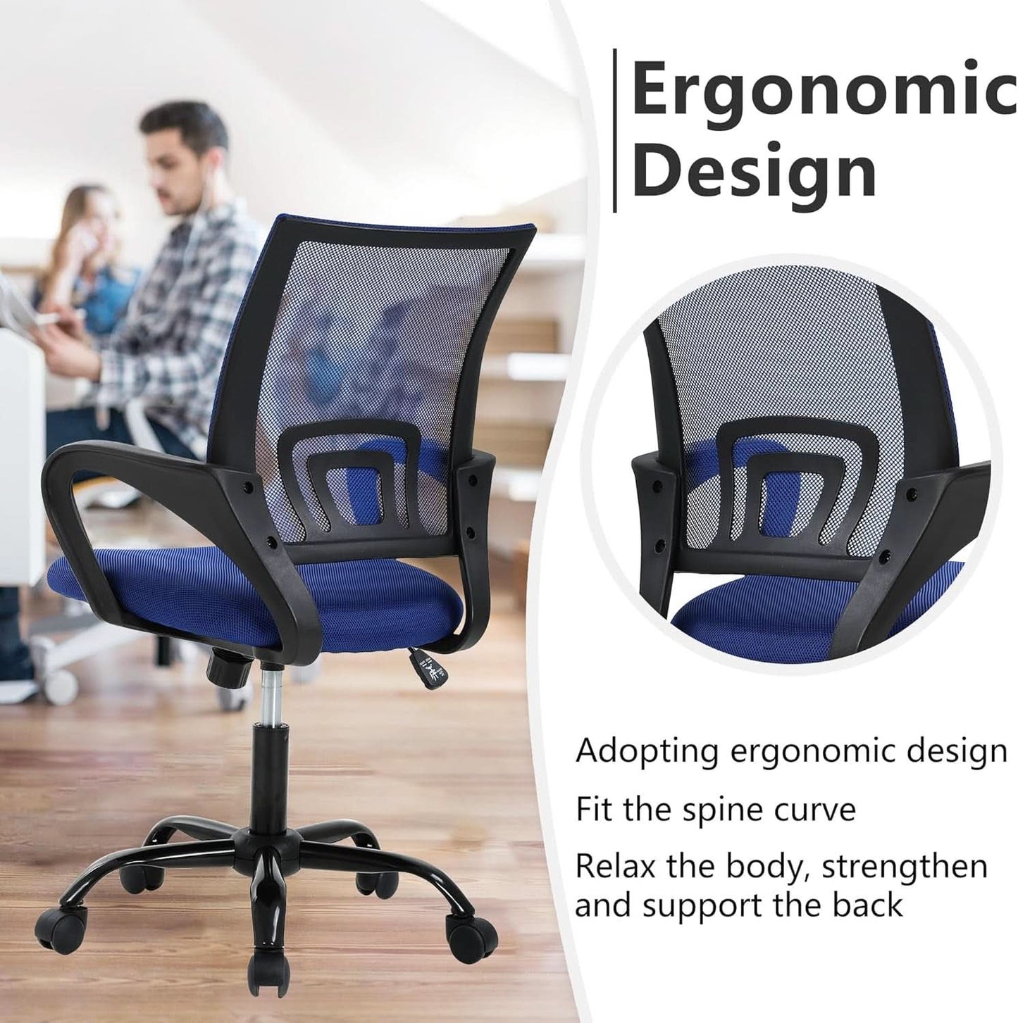 Ergonomic Office Chair With Adjustable Lumbar Support Blue
