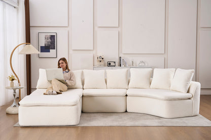 Sectional Sofa U-Shape Chenille Milk White 10 Seat Modular 128 In