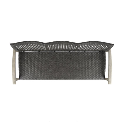 Outdoor Sofa Acacia Wood Wicker 3 Seater Gray 75.5in