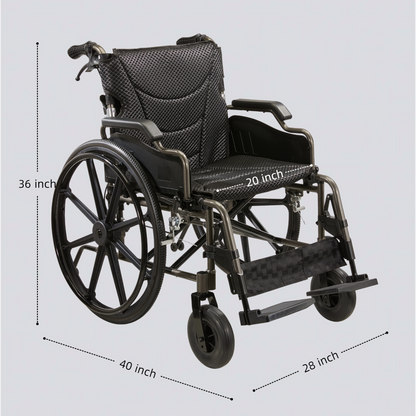 Wheelchair Manual Transport Folding Aluminum 20 In Seat 275 LB Black Gray