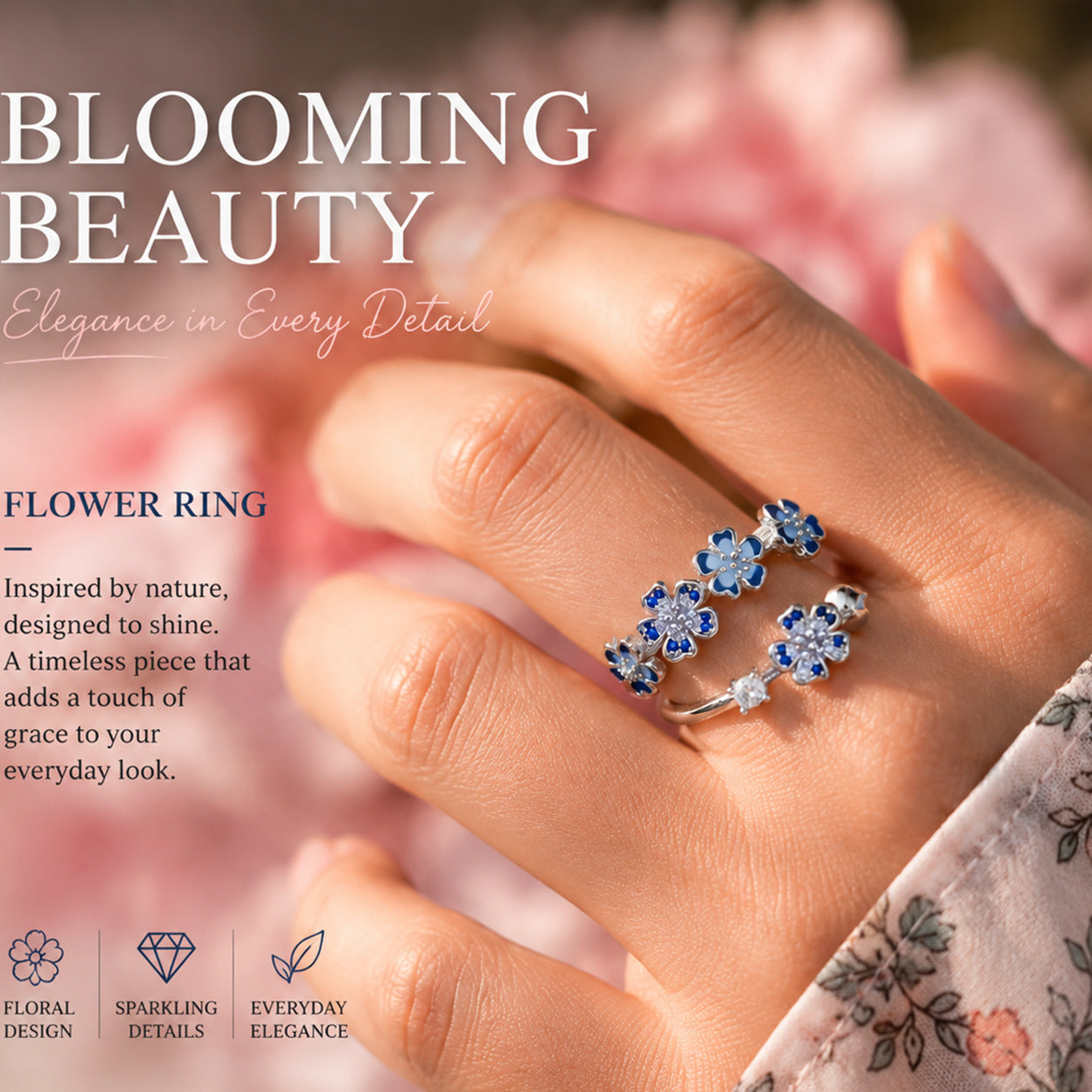 Exquisite And Elegant Flower Cluster Ring For Women