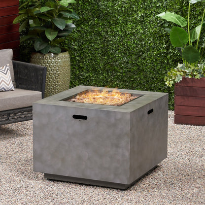 Modern Iron Square Fire Pit 50000 BTU, Stone Gray, 31x31x24