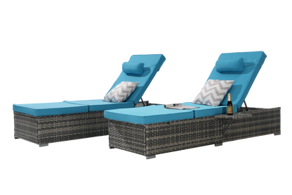 Chaise Lounge PE Rattan Steel Light Blue 5 Position Set of 2 600 LB