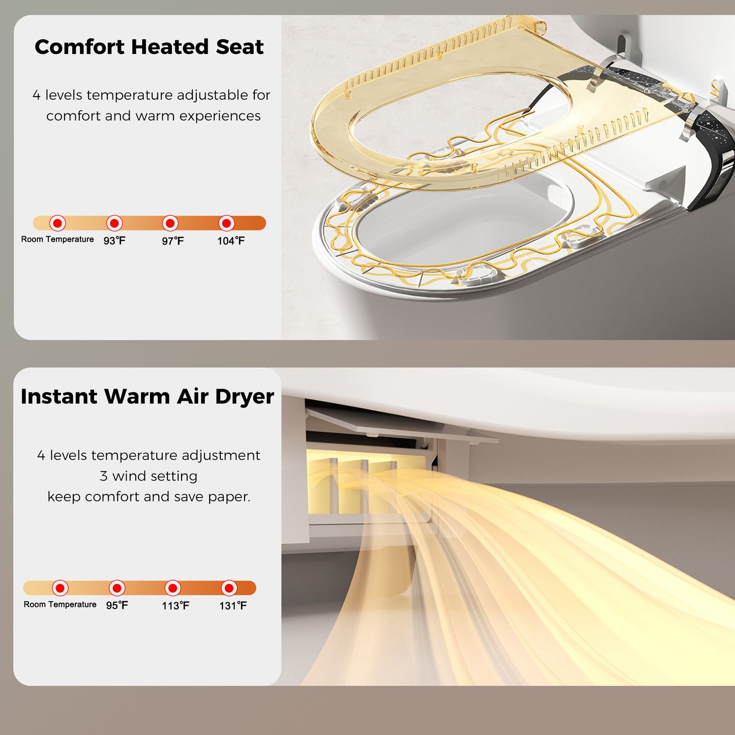 Elongated Smart Toilet with Bidet Built In, Tankless, Auto Open/Close, White