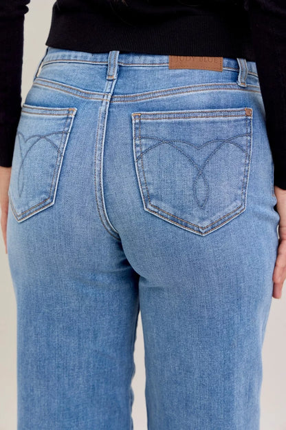 Judy Blue Mid Rise Retro Wide Leg Jeans