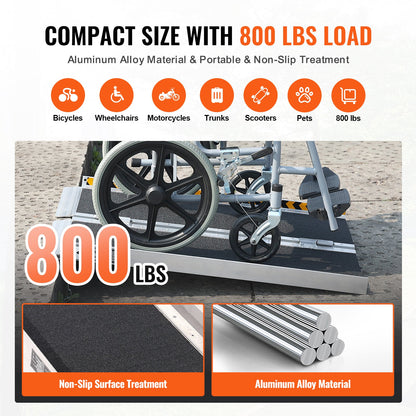 Wheelchair Ramp Aluminum 6 Ft Folding Non-Slip 800 Lb Capacity