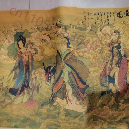Old Chinese Long Scroll – Ding Yunpeng’s “Eight Immortals” Ink Painting