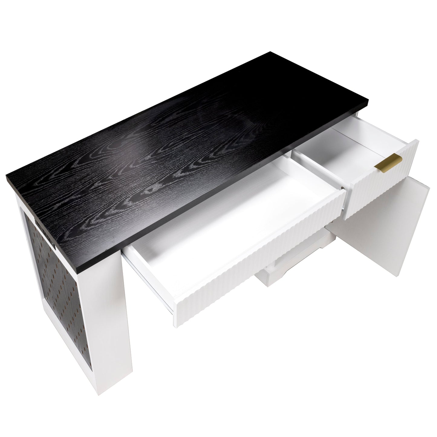55' Modern Fluted Office Desk with Storage Cabinet and Drawers, Computer Writ...