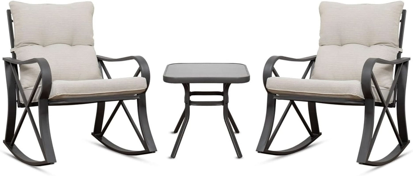 Three Piece Outdoor Bistro Set with Rocking Chairs