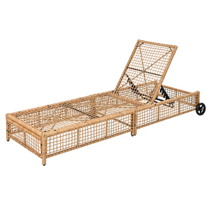 Outdoor Lounge Chair, 5-Position Adjustable Rattan Chaise with Cushion and