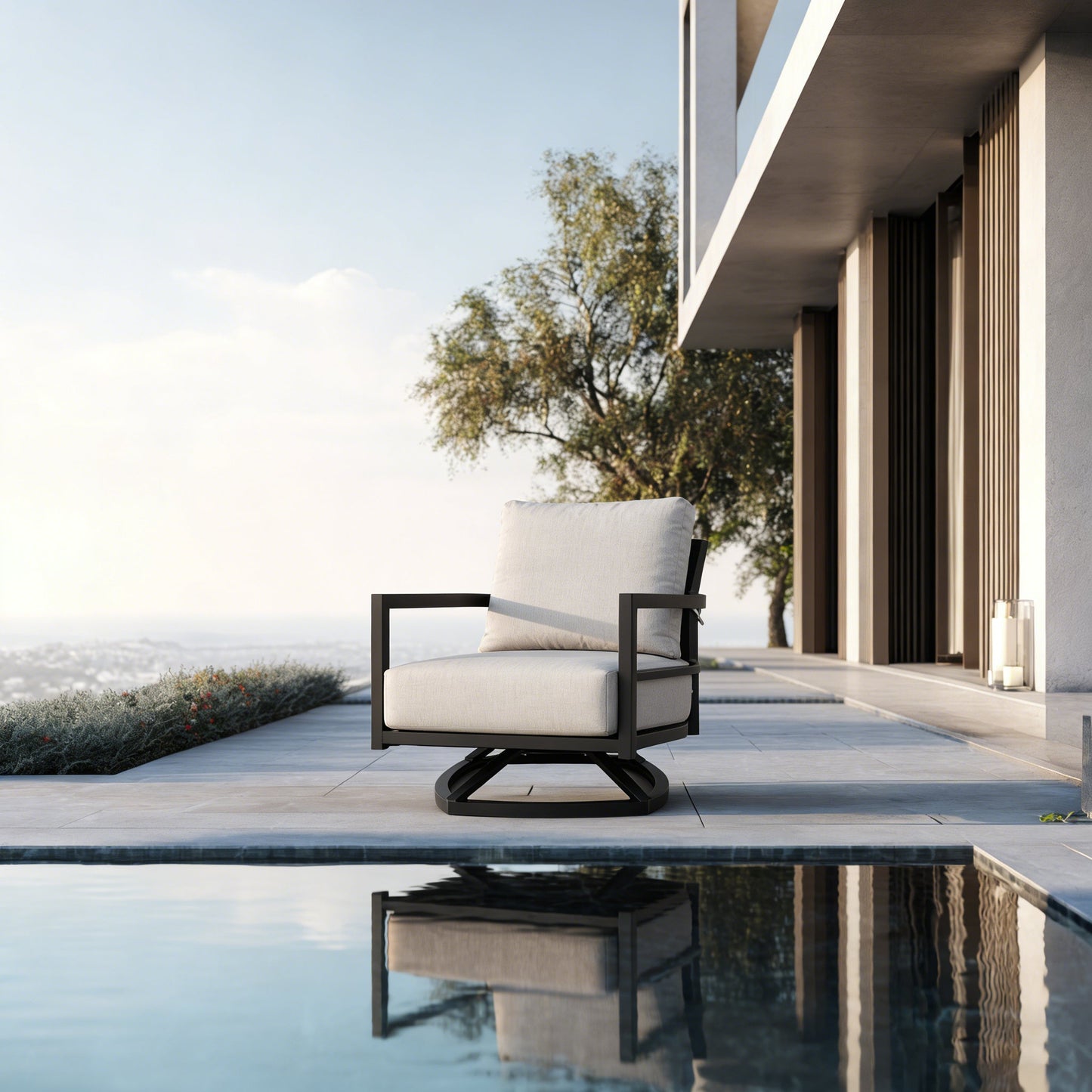 Outdoor Swivel Lounge Chair Aluminum Ember Black 360 Degree Modern