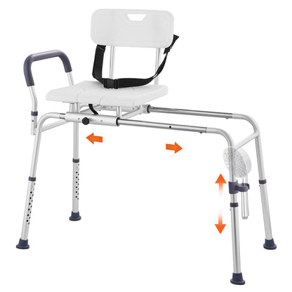Transfer Bench Sliding Shower Chair Aluminum 400lb Reversible
