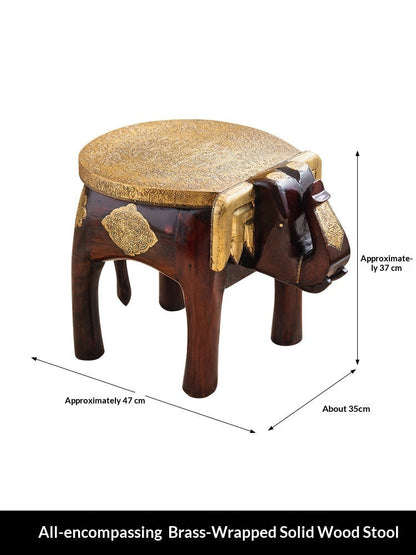 The Majestic Elephant: Handcrafted Wood & Brass Stool
