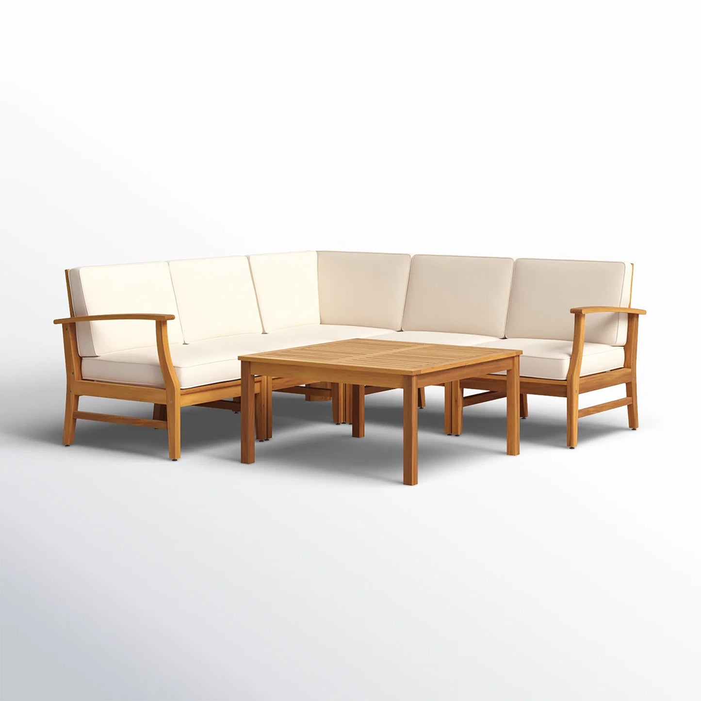 Outdoor Sectional Set Acacia Wood Cream 6 Piece Modular Seats 5