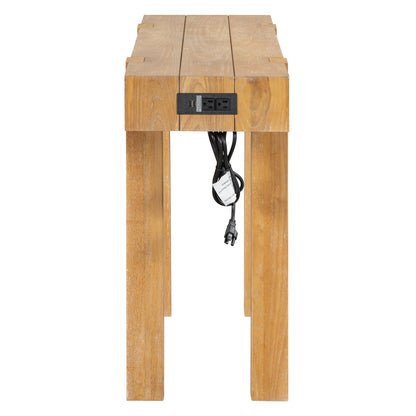 Rustic Console Table, Hidden Drawer, Side Power Outlet, Entryway Table, Natural