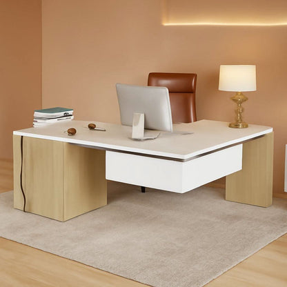 Premium White Engineered Wood Corner Desk 74.8 Inches