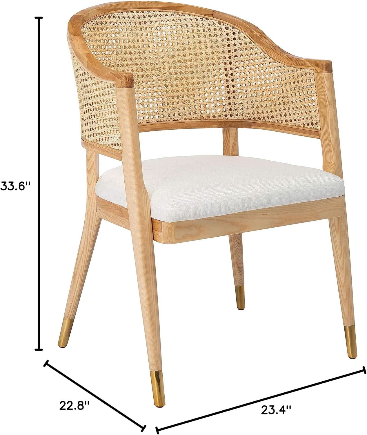 Natural Rattan Accent Chair with Brass Caps Fully Assembled
