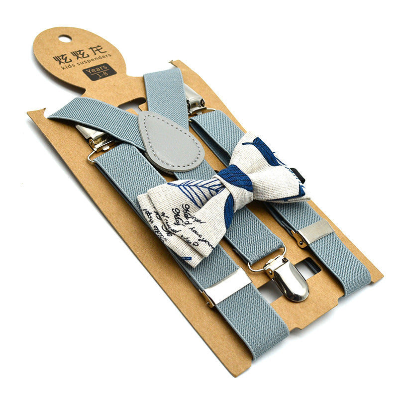 New Children's Suspender Printed Bow Tie Set