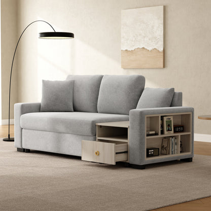 Sofa Modular Chenille Gray 2 Seat Center Console Storage Armrests 79 In