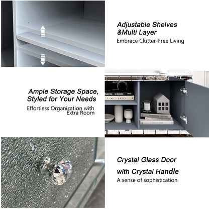 TV Stand Mirrored Crushed Diamond Glass Silver 59 In Fits 65 In TV