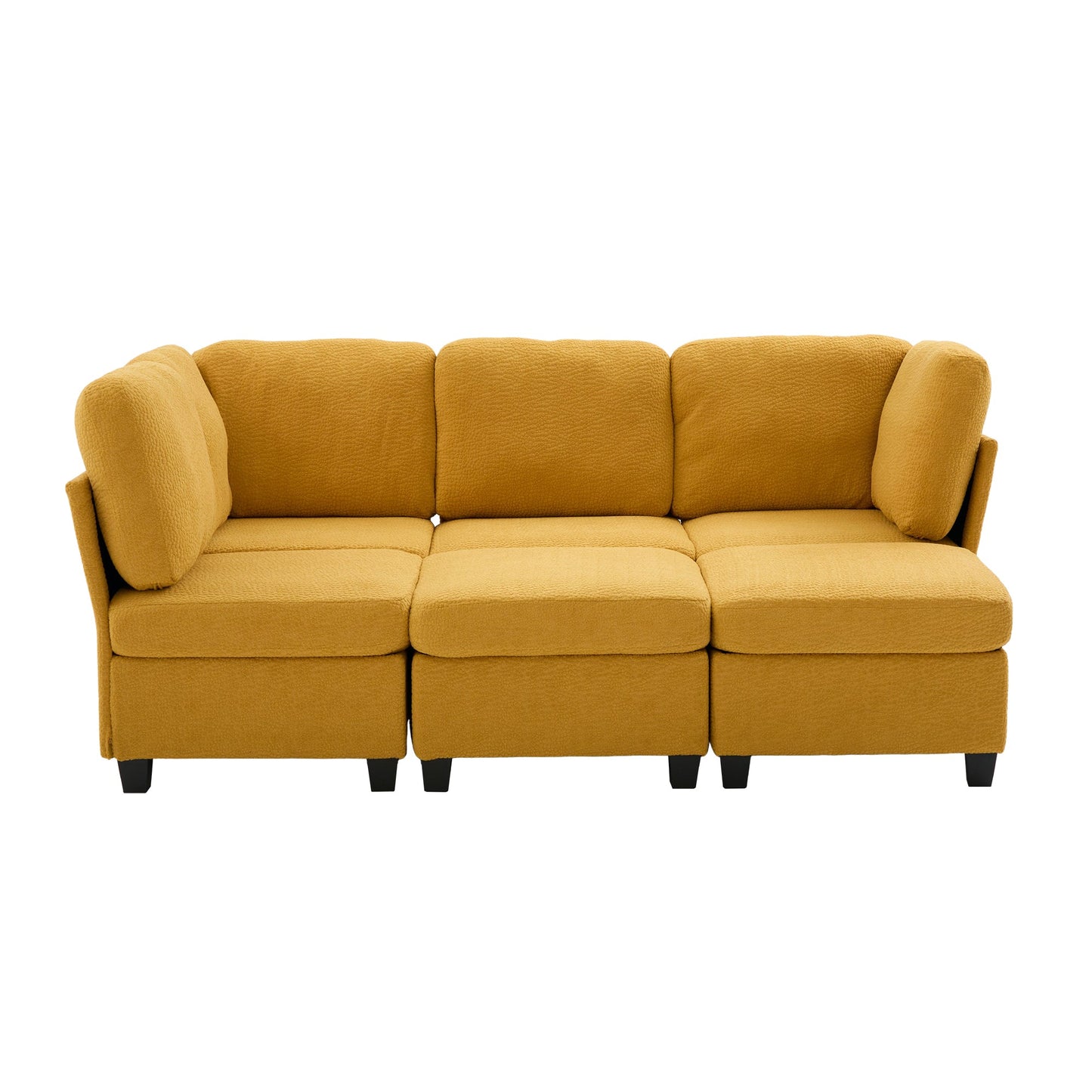 Sectional Sofa U-Shape 6 Seat Mustard Yellow Storage Ottoman
