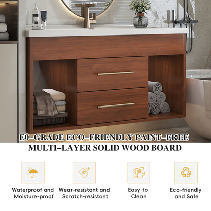 35.4' Mid-Century Floating Bathroom Vanity with Ceramic Undermount Sink