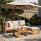 Outdoor Patio Set Acacia Wood Teak Beige Gray 3 Piece Sofa Ottoman