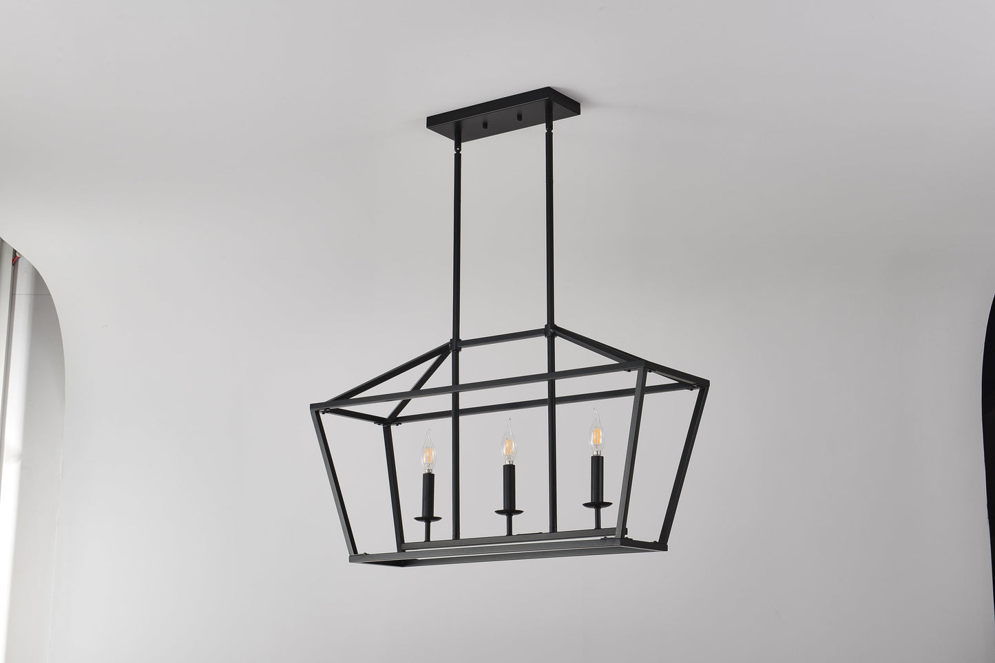 Chandelier Industrial Linear 3-Light Matte Black Metal Pendant Kitchen