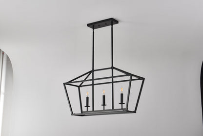 Chandelier Industrial Linear 3-Light Matte Black Metal Pendant Kitchen
