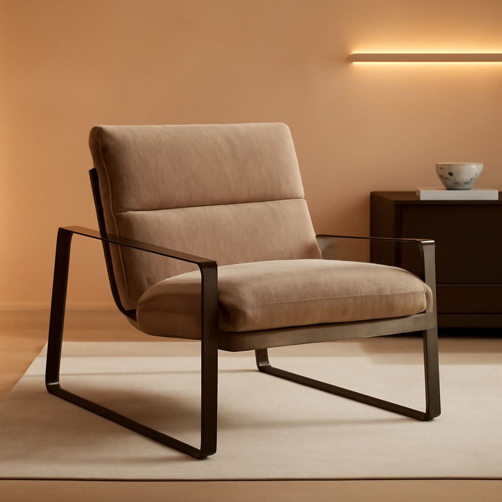 Khaki Chenille Accent Chair With Armrest Upholstered