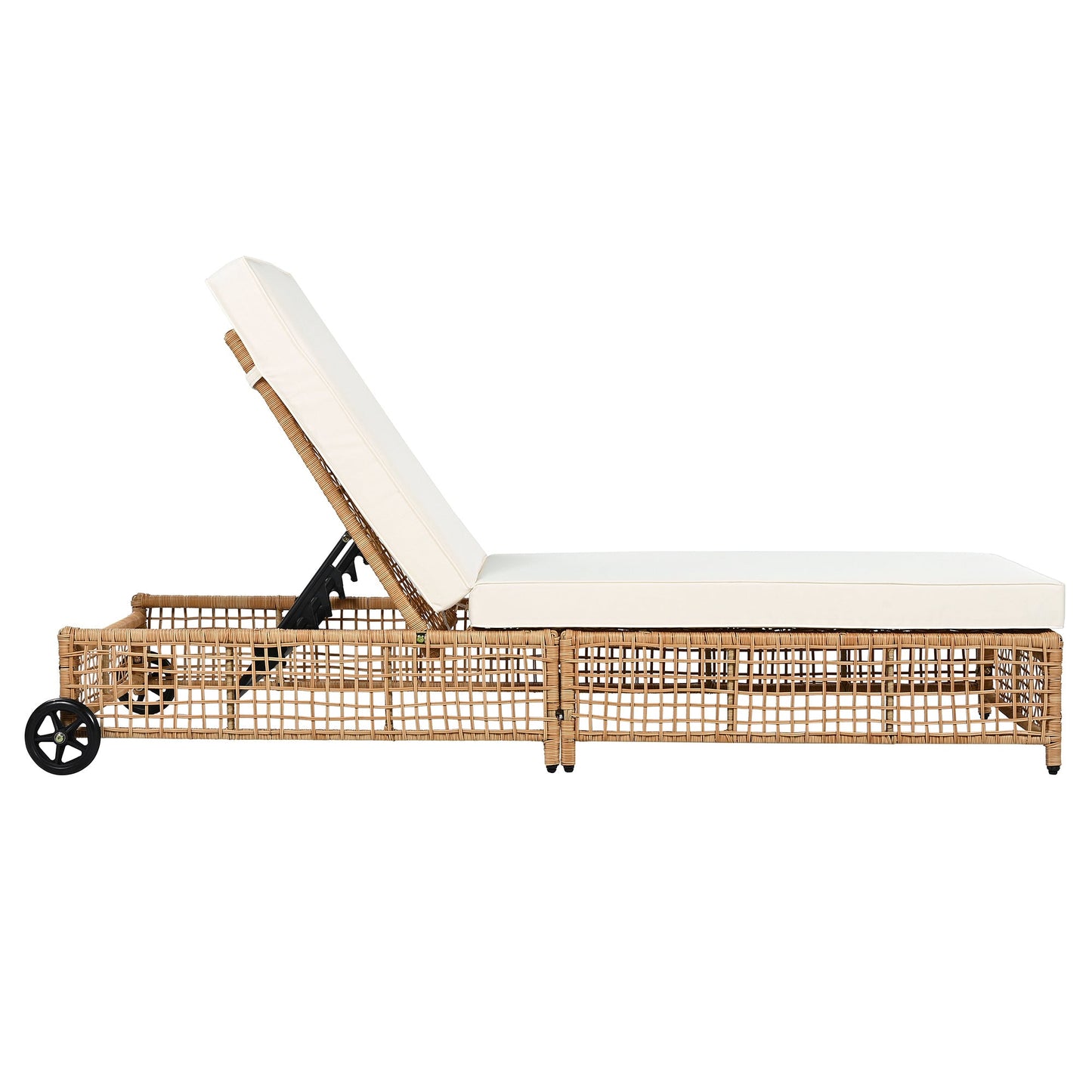 Outdoor Lounge Chair, 5-Position Adjustable Rattan Chaise with Cushion and