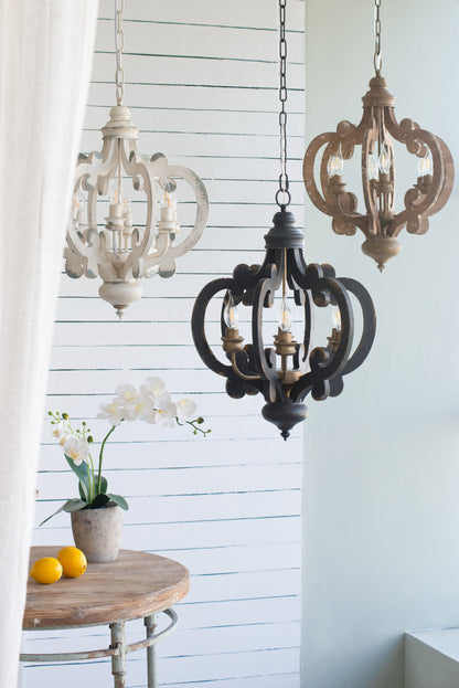 French Country Wood Chandelier 6-Light Farmhouse Pendant 28 In Chain
