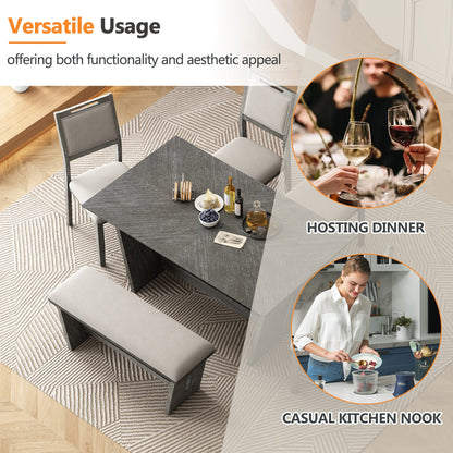 6-Piece Retro Dining Table Set for 6, 60' Wood Kitchen Table and Chairs Set of