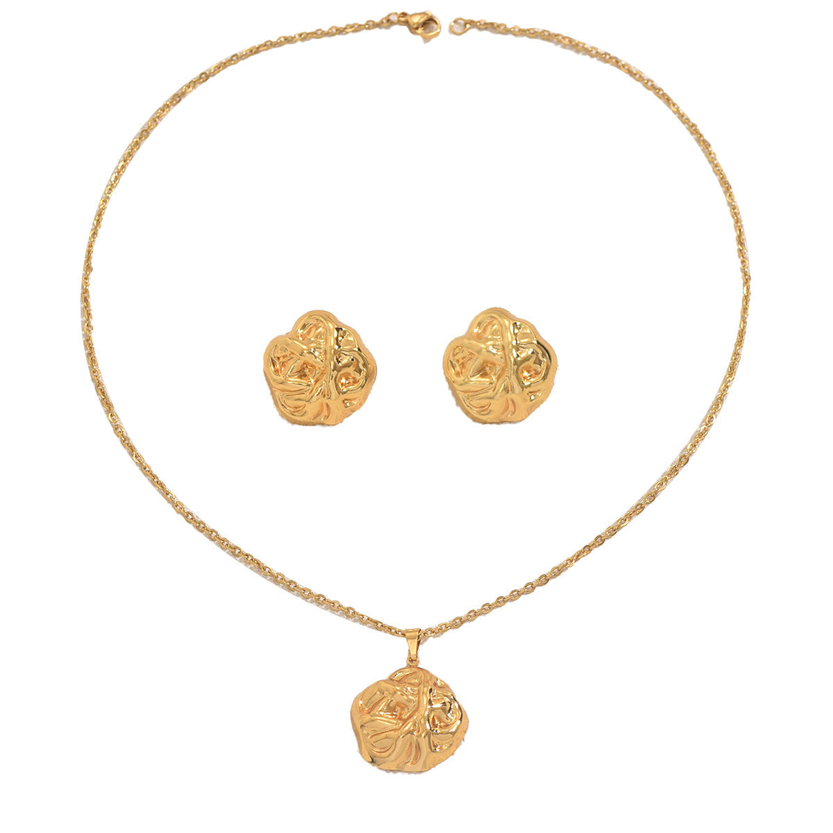 Cross-border European American Women Jewelry Set, Unique Wrinkle Metal Geometric Design Matching Necklace & Versatile Premium Texture Earrings