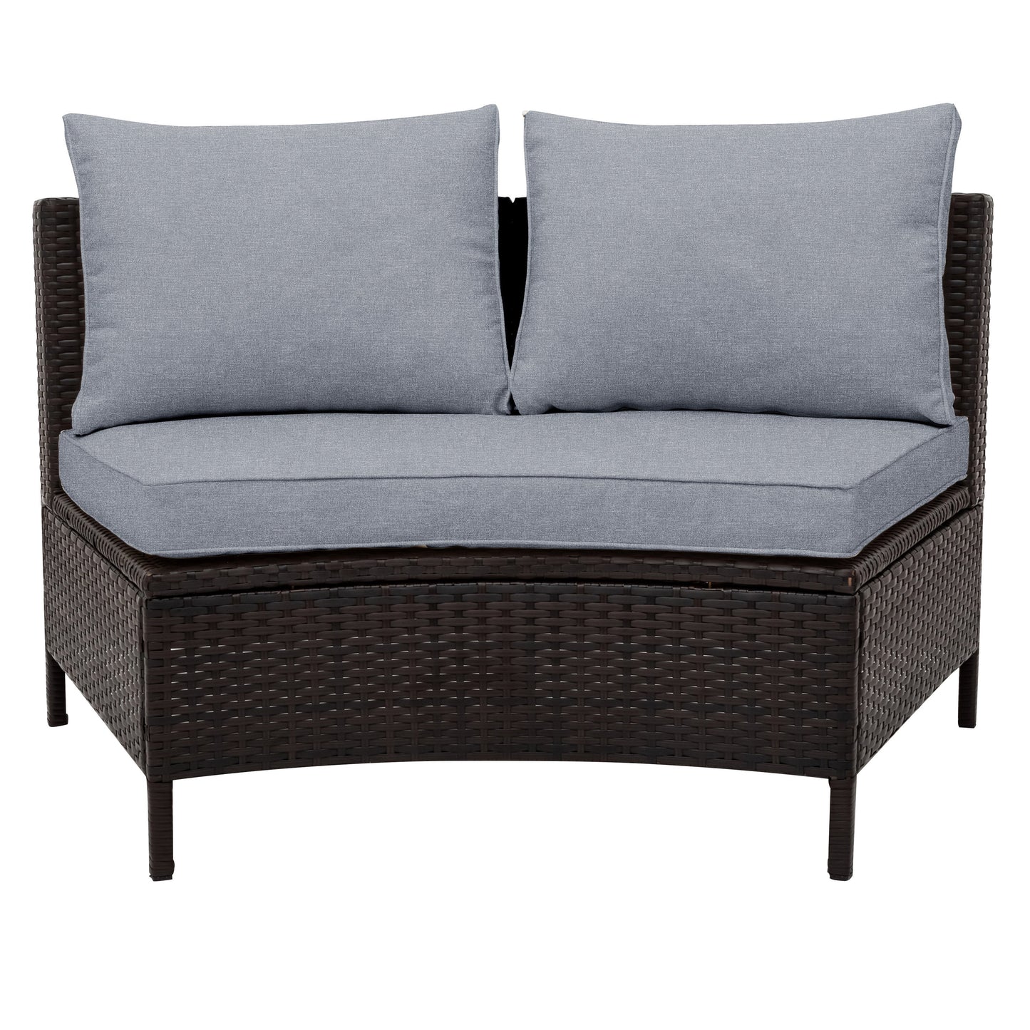Outdoor Sectional Set PE Rattan Steel Gray Half Moon 5 Piece 350 LB