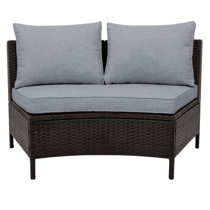 Outdoor Sectional Set PE Rattan Steel Gray Half Moon 5 Piece 350 LB