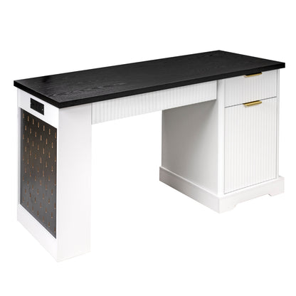 55' Modern Fluted Office Desk with Storage Cabinet and Drawers, Computer Writ...