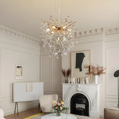 Chandelier Tree Branch Crystal Gold 7-Light Modern 18 In Living Dining