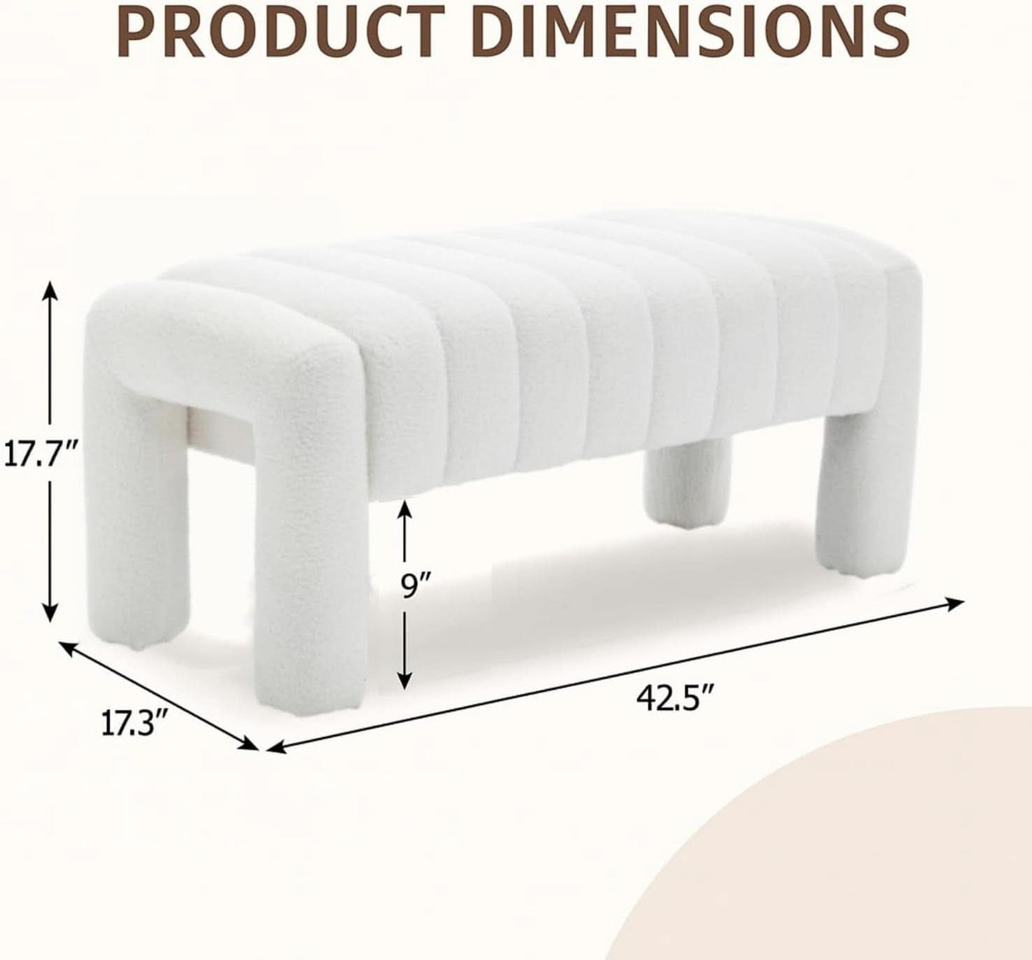 42.5 Inches Boucle Ottoman Bench Footrest Entryway