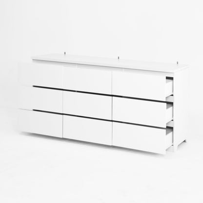 Dresser Modern 9-Drawer White Particle Board Handleless 63x15.74x29.5 In
