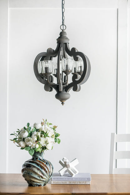 Chandelier Farmhouse 6-Light Wood Pendant Adjustable Chain Dining Room