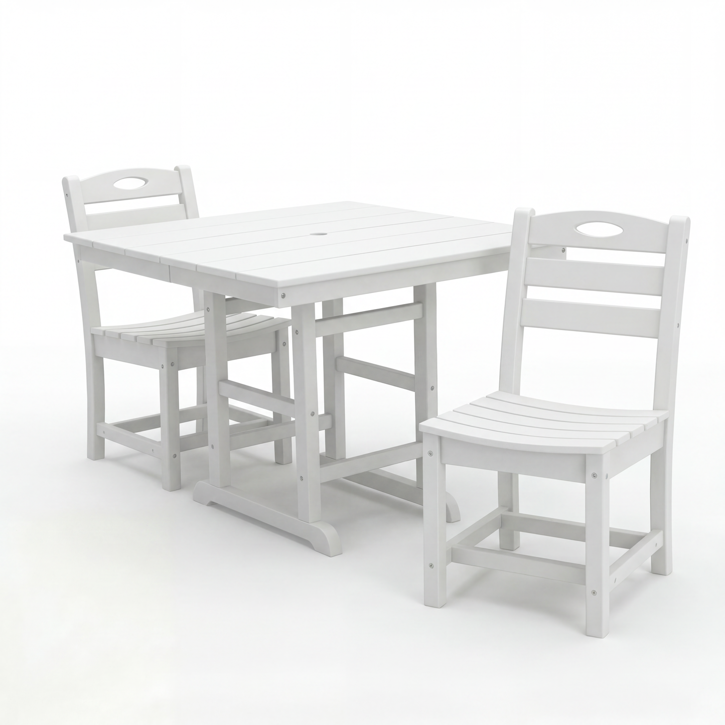 Outdoor Patio Dining Set HDPE White 3 Piece Square Table 2 Chairs Seats 2